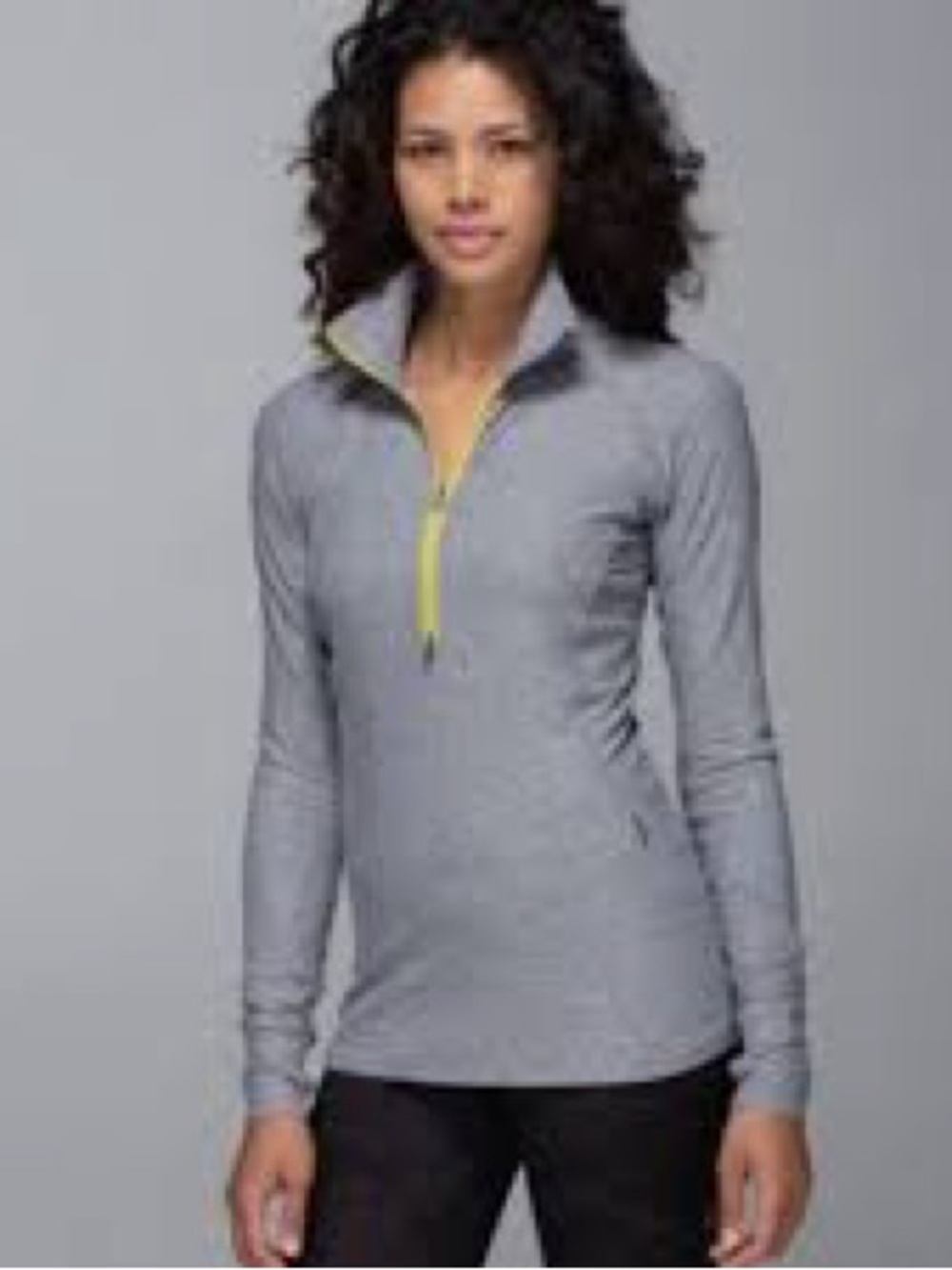 lululemon athletica Heather Gray Long-Sleeve Half-Zip with Yellow Trim 1053